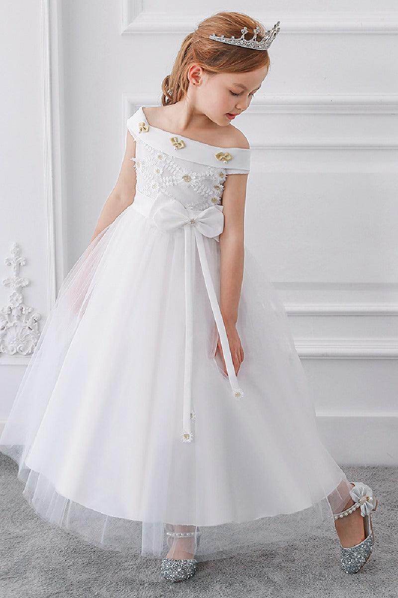 Ball-Gown/Princess Off the Shoulder Tulle Floor-length Flower Girl Dresses 598054757127 - COCOMELODY